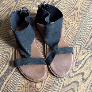 Sanuk Black and Brown Open-Toe Ankle Wrap Sandals for Women